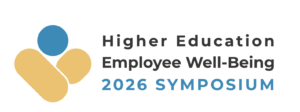 Logo for the 2026 Higher Education Employee Well-Being Symposium featuring the event name and a blue and gold well-being icon.